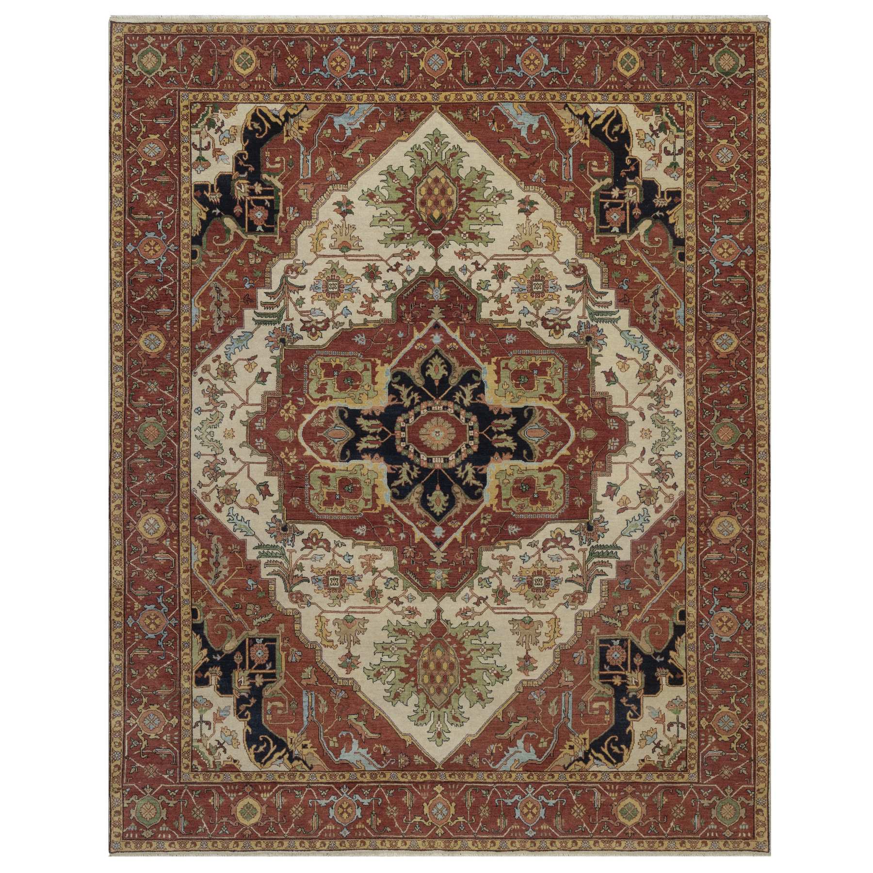7'10"x9'10" Chiffon White, Antiqued Fine Heriz Re-Creation, Medallion Design, Hand Knotted, Hand Spun New Zealand Wool, Soft Pile, Vegetable Dyes, Oriental Rug 